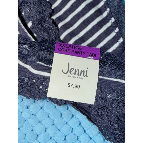Jenni Intimates Thong Panty Nairobi Stripe Navy Blue White Lace Trim, XXL, NWT - Picture 4 of 7